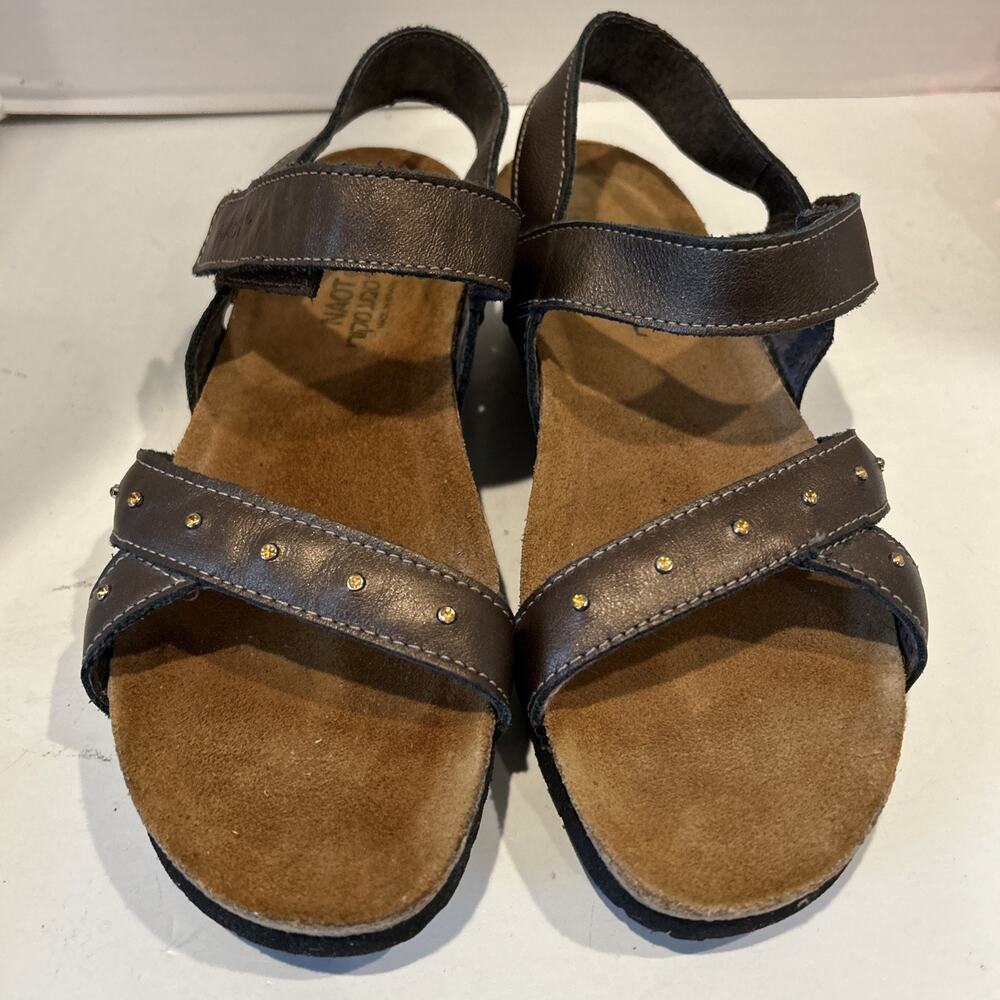 Naot Alyssa Comfort Metallic Bronze Brown Leather Rhinestones Sandals Women 8